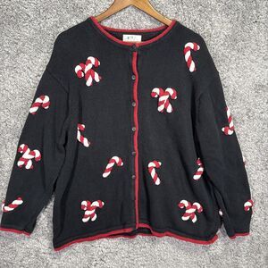 Vintage Quacker Factory Candy Cane Christmas 3D Novelty Cardiga Sweater 2X 90s